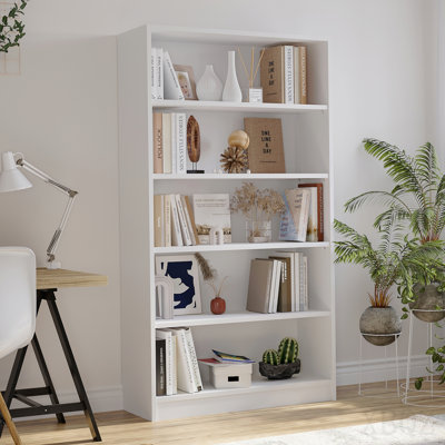 5 Shelf White Bookcase 60 inch Tall Wood Bookshelf for Bedroom