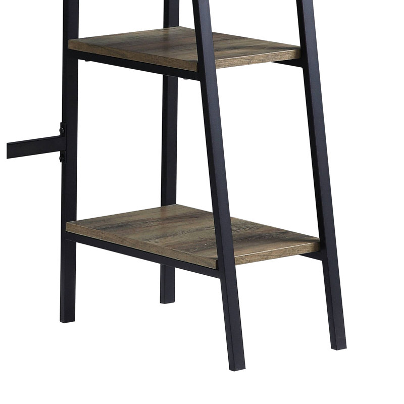 Bureau rustique en chêne avec piètement en métal et tablettes de rangement pour le travail