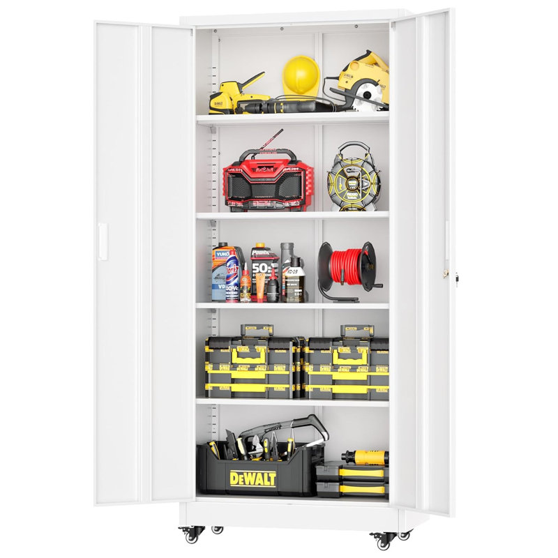 Metal Garage Storage Cabinets with Wheels, Rolling Tool Cabinet with Locking Doors and Adjustable Shelves(73" H×32" W×16" D)