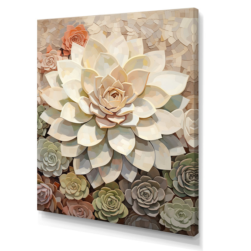 Beige succulent «Soft Bloom IV», art mural sur toile, H 20 po x l 12 po, Toile tendue