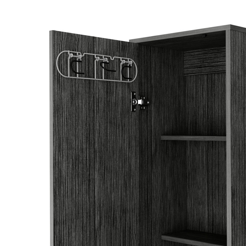 Armoire haute en chêne pour l'organisation - 5 tablettes, espace de rangement pour balai avec crochet, solution pratique