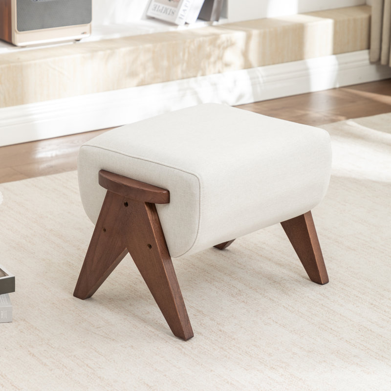Chenice Upholstered Solid Wood Leg Ottoman, Beige