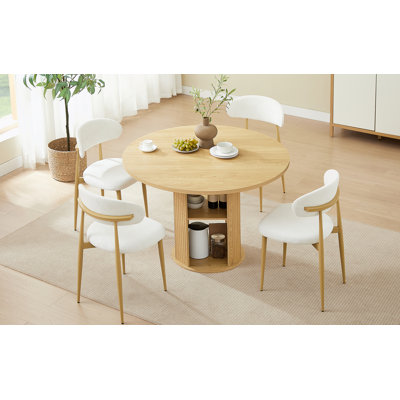 Round Dining Table With Two Dining Chairs, One Storage Shelf