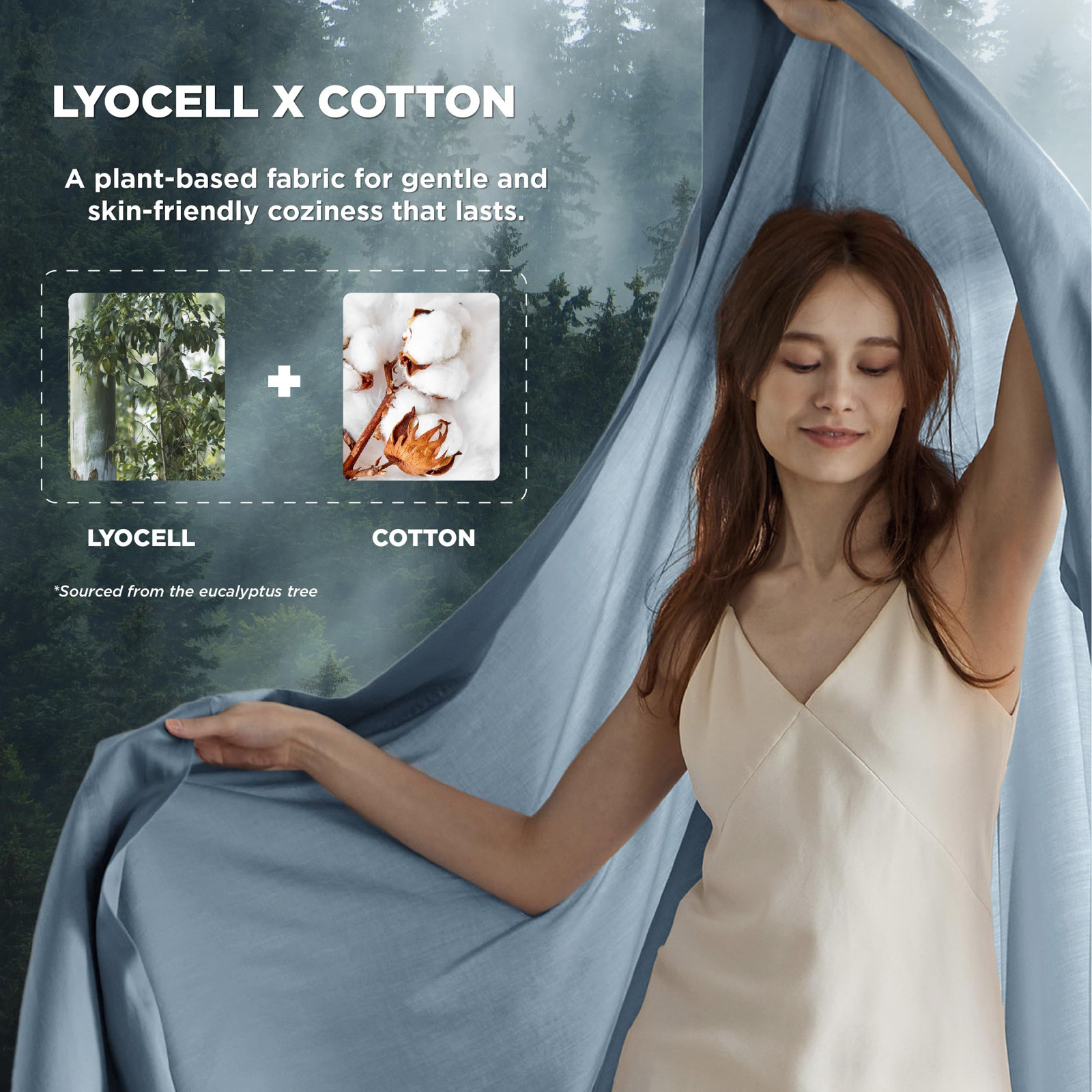 Bedsure Lyocell Cotton Breathable Eucalyptus Sheet Set, Queen Sheet Set with 1Fitted Sheet and2Pillowcases, Mineral Blue