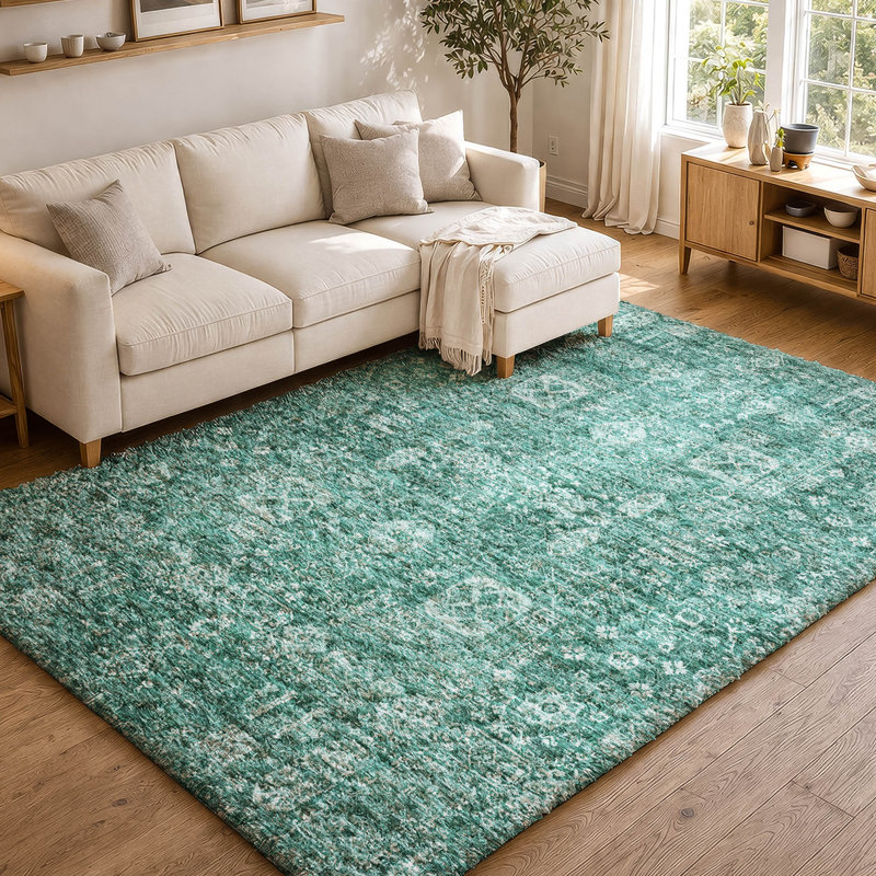 Tapis à poil long de qualité supérieure lavable à la machine ADS637, Teal, 9' x 12'