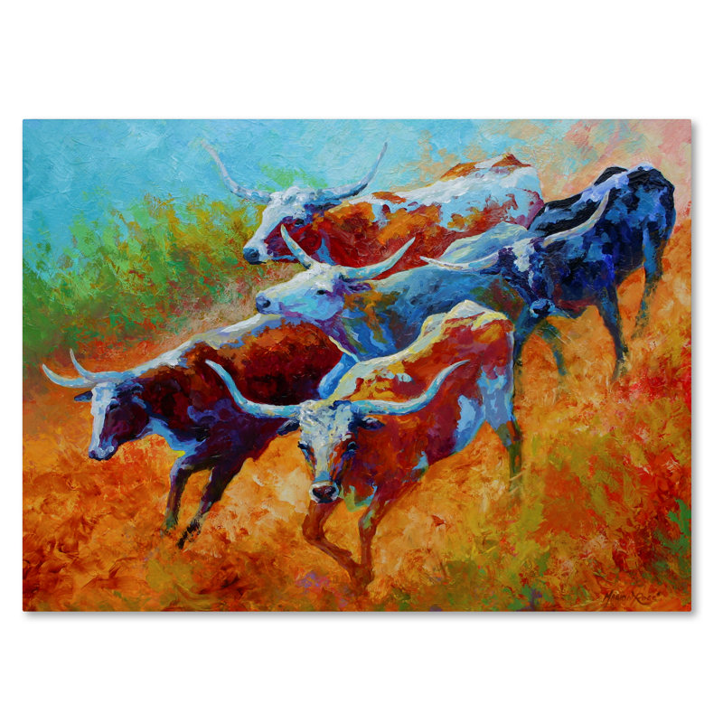 Kucera «Longhorns II», reproduction sur toile tendue, H 14 po x l 19 po