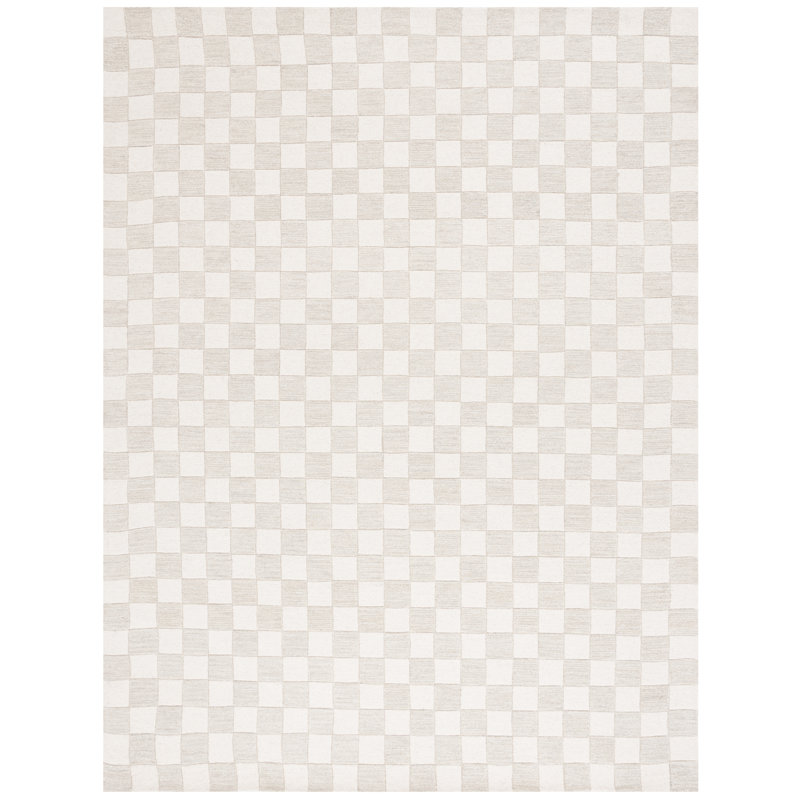 Tapis à carreaux en laine / coton touffeté à la main de couleur beige / ivoire MSR4760 Martha Stewart, Rectangle 4 pi x 6 pi