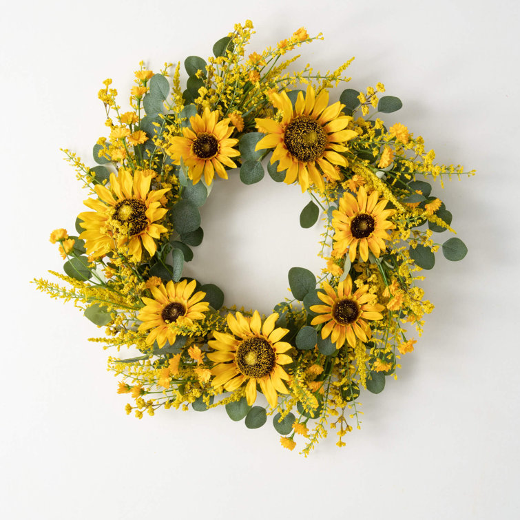 Artificial Sunflower & Eucalyptus Lighted Polyester Wreath