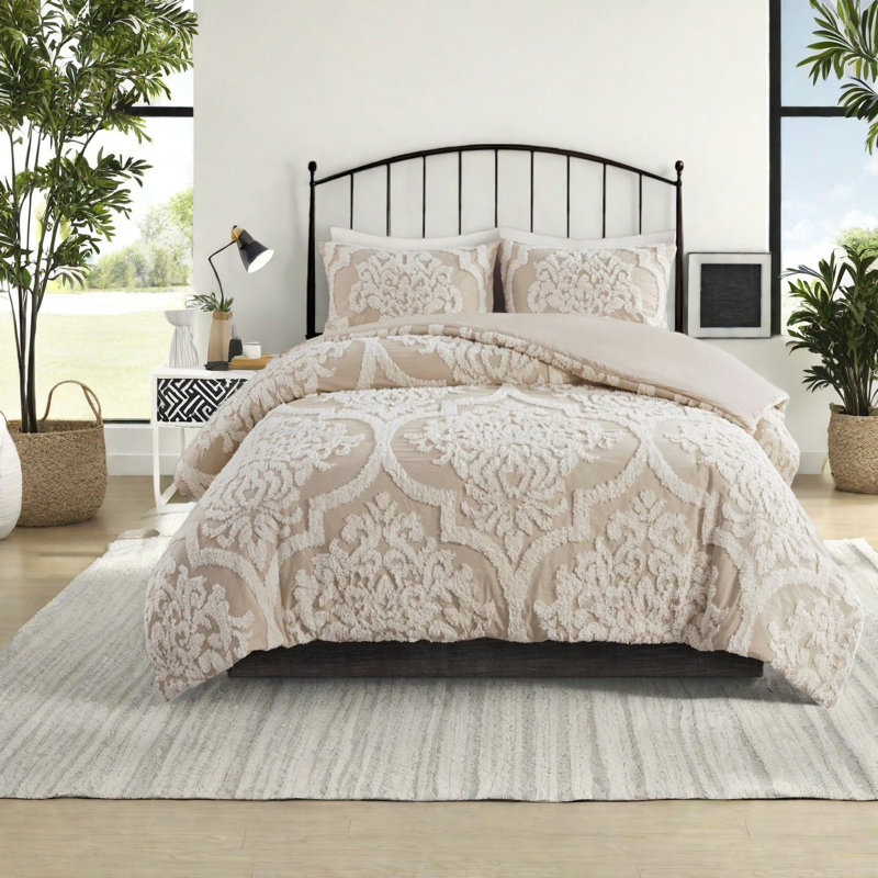 King Bedding Sets, Cotton Damask Cottage Style For Home