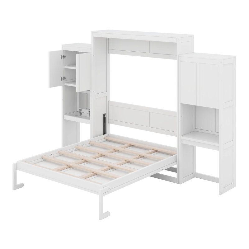 Grand lit escamotable mural avec bureau, Blanc