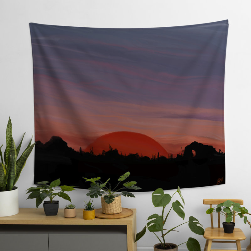 Tapisserie désertique au coucher du soleil, H 50 po x l 60 po