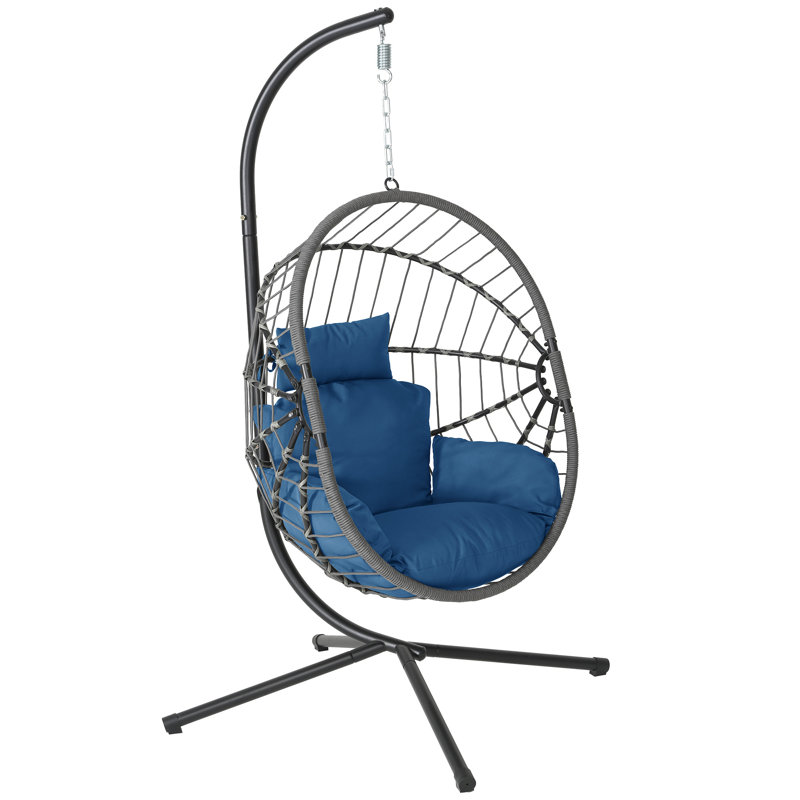 Fauteuil à œufs suspendu avec support - Balancelle en rotin PE pour patio, jardin et balcon, capacité de 350 lb, Blue