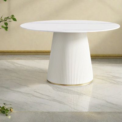 Tables de salle à manger modernes en pierre frittée moderne, base ronde en PU pour les réunions de famille