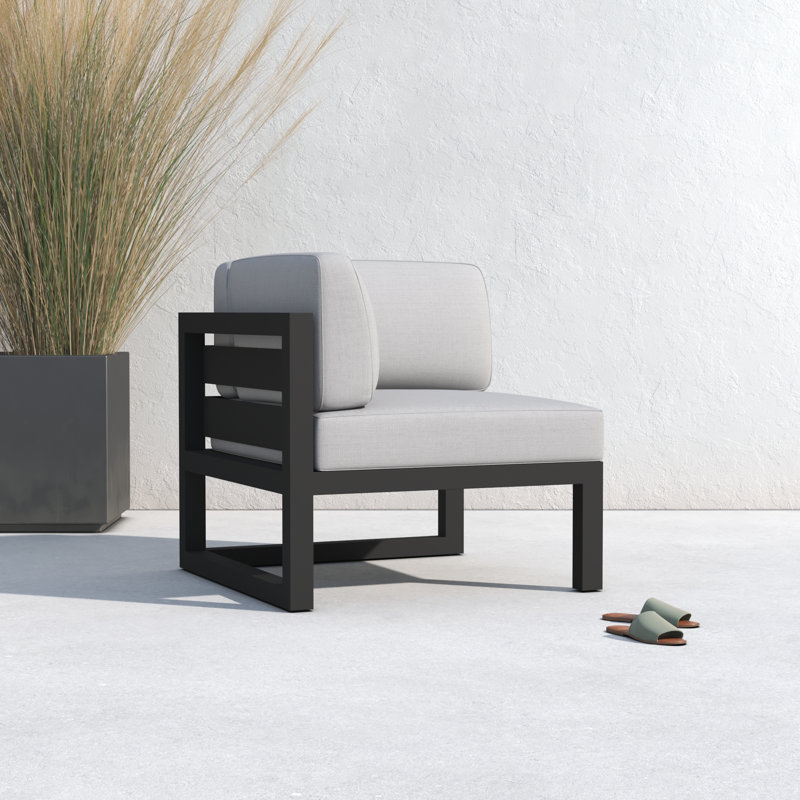Smith Outdoor Corner Chair with Sunbrella Cushions, Cast Silver Sunbrella®, Black