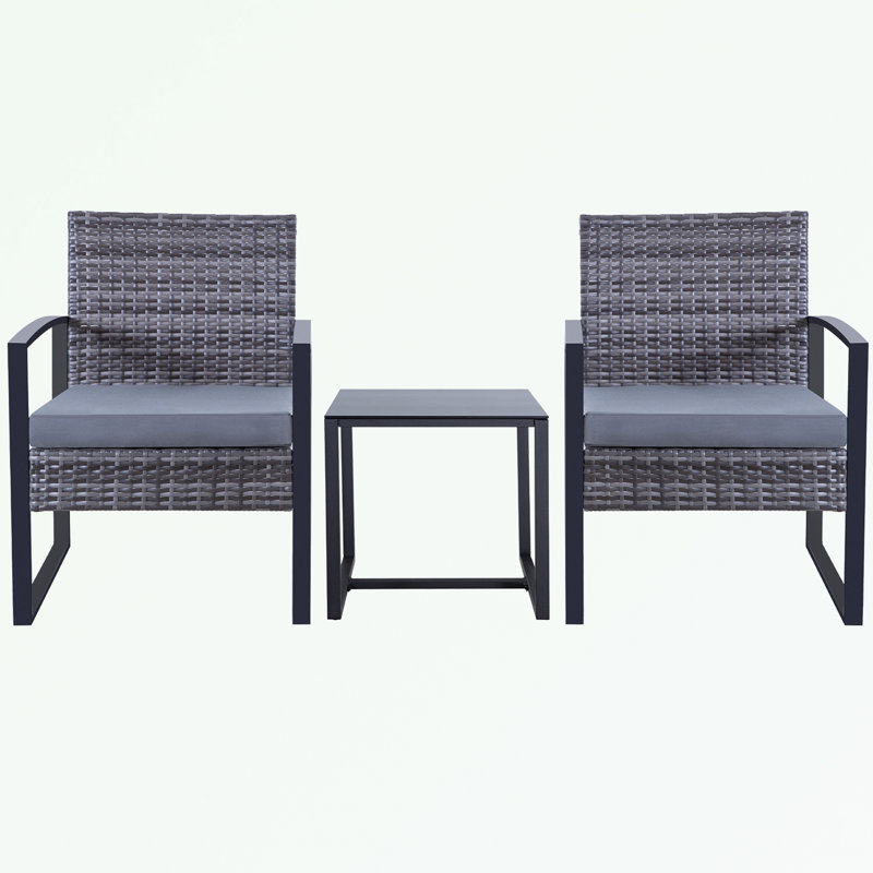 Ensemble d'extérieur 3 pièces avec coussins lavables, Coussin gris / cadre gris