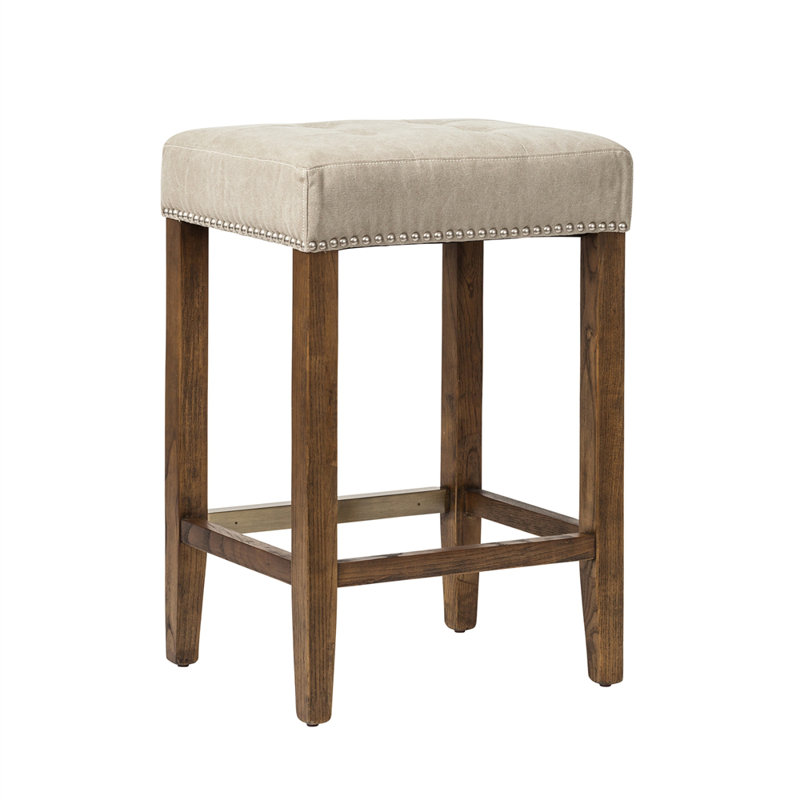 Ladd Upholstered Counter Stool with Solid Wood Frame, Beige, 1