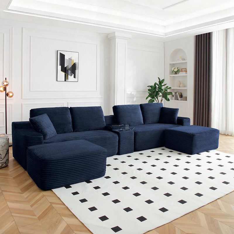 Canapé modulaire surdimensionné de 150 po, canapé Cloud avec siège profond, canapé en L avec porte-gobelets et ports USB, canapé rembourré en velours côtelé pour le salon