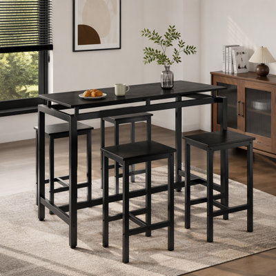 5 Pieces Dining Table Set for 4,Black Bar Table Set with 4 Bar Stools Counter Height Bar Table and Chairs Set. Pub Table Set Breakfast Table for Kitch
