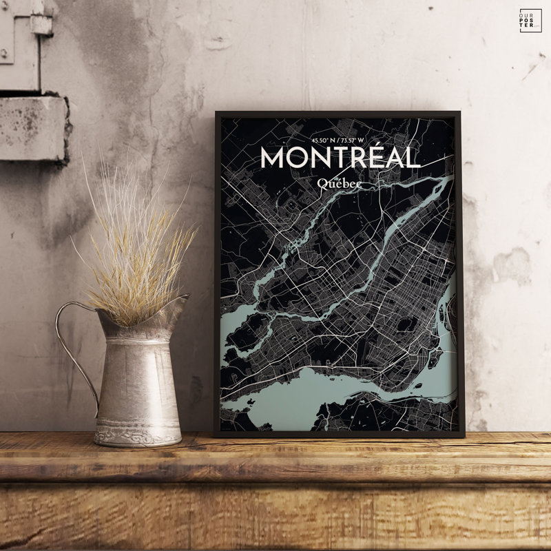 « montréal city map », reproduction d’impression sur affiche en minuit, H 17 po x l 11 po