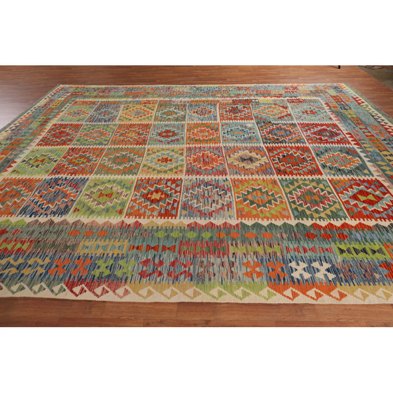 Tapis géométrique à motif oriental kilim 10 x 13