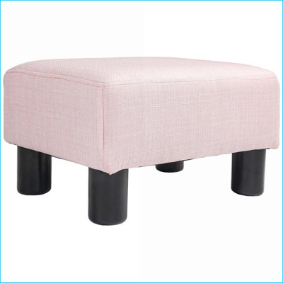Petit repose-pieds avec repose-pieds, tabouret de pieds cubique en tissu de lin, rose pour le salon | Bois | Plastique