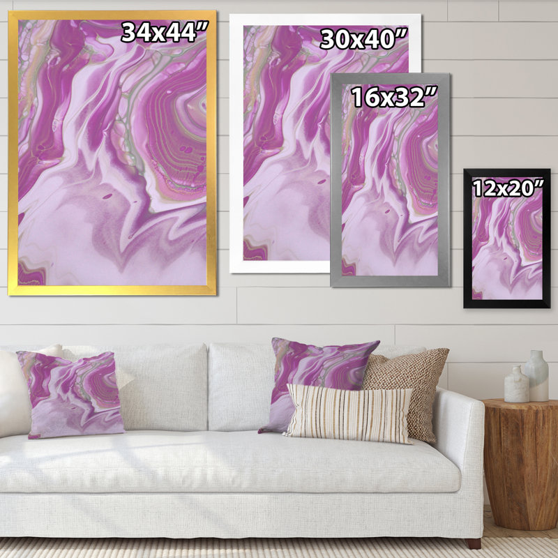 «Pink Marble Waves I», peinture sur toile, H 32 po x l 24 po x P 1 po, Cadre doré
