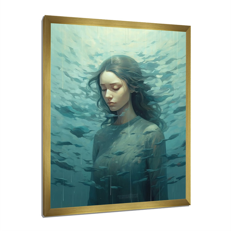 Mindfulness Gracieuse femme méditation - impression, H 20 po x l 12 po x P 1 po, Cadre doré simple