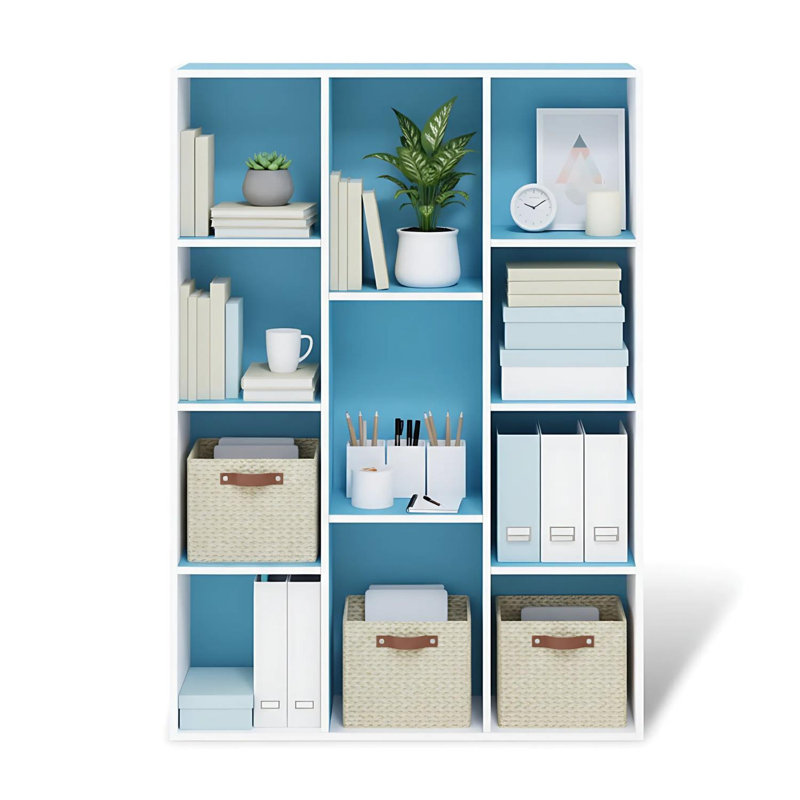 Luder 11-Cube Reversible Bookcase White and Light Blue Cube Storage Kids Room Organizer Decor, White/Light Blue