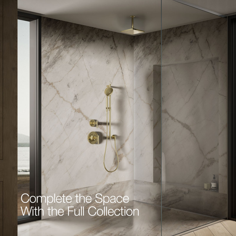 Contemporary Rain Shower Head, Vibrant French Gold, Round , 2.5 GPM