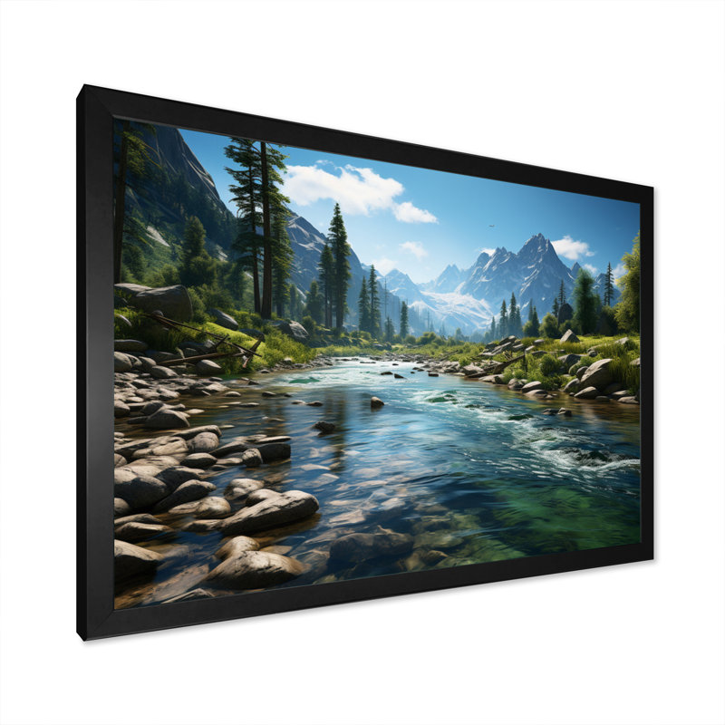 «USA Yosemite National Park Landscape III - États-Unis, art mural, montagne et rivière», reproduction d'art, Noir