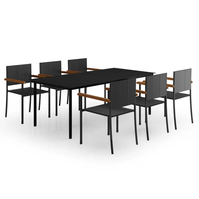 Grason 6 - Person Wicker Patio Dining Set with Rectangular Table, 74cm H x 200cm L x 100cm W