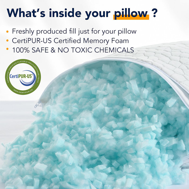Queen Size Cooling Shredded Memory Foam Pillows, Set of 2
