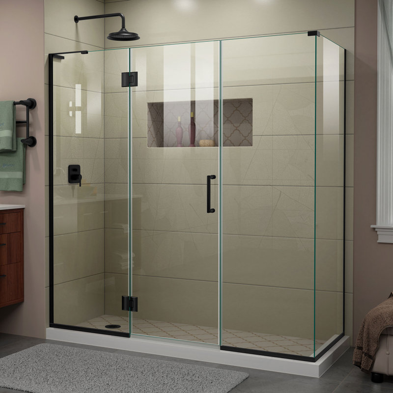 Unidoor-X 70" W x 34.38" D x 72" H Frameless Rectangle Shower Enclosure, Left Opening, Matte Black