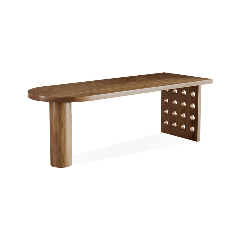 Bureaux en bois massif noyer en demi-cercle, H 29,53 po x l 86,61 po x P 35,43 po