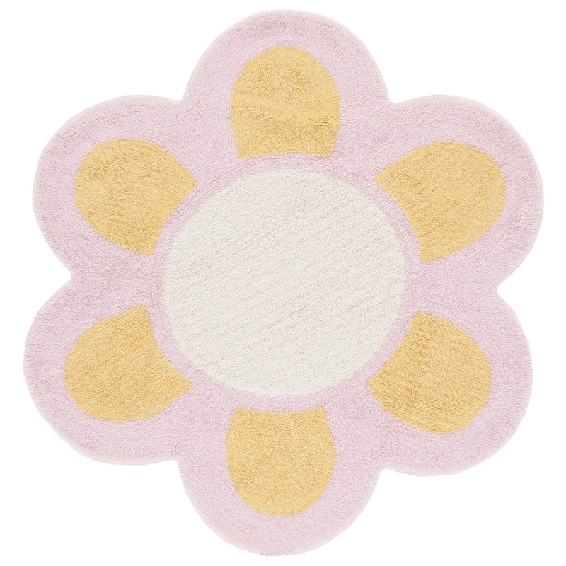 Trieu Tufted New Zealand Wool Machine Washable Floral Rug, Round 6'