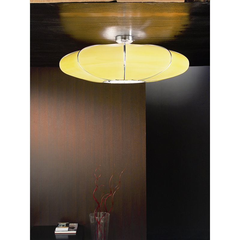 Zeppelin Glass Semi Flush Mount, 22 cm H x 60 cm W x 60 cm D, White