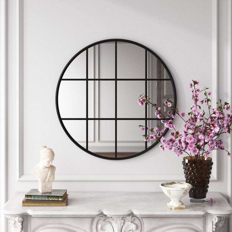 Karle Metal Flat Wall Mirror, Black, 36.25" x 36.25"