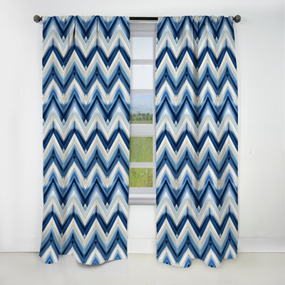 Motif géométrique à chevrons rétro - bleu et bleu cobalt - Rideau occultant - 1 panneau