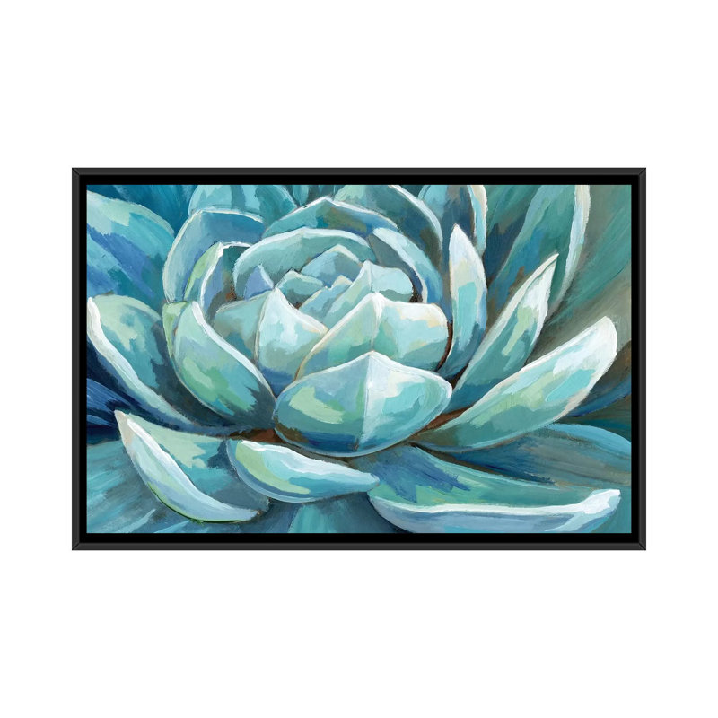 «Cerulean Succulent», reproduction sur toile, Toile avec cadre noir, H 32 po x l 48 po x P 1,5 po, Pas de tapis