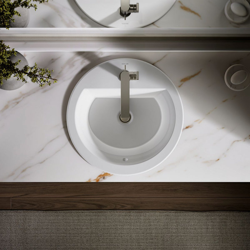 Bryant Ceramic Circular Drop-In Bathroom Sink with Overflow, White, Single