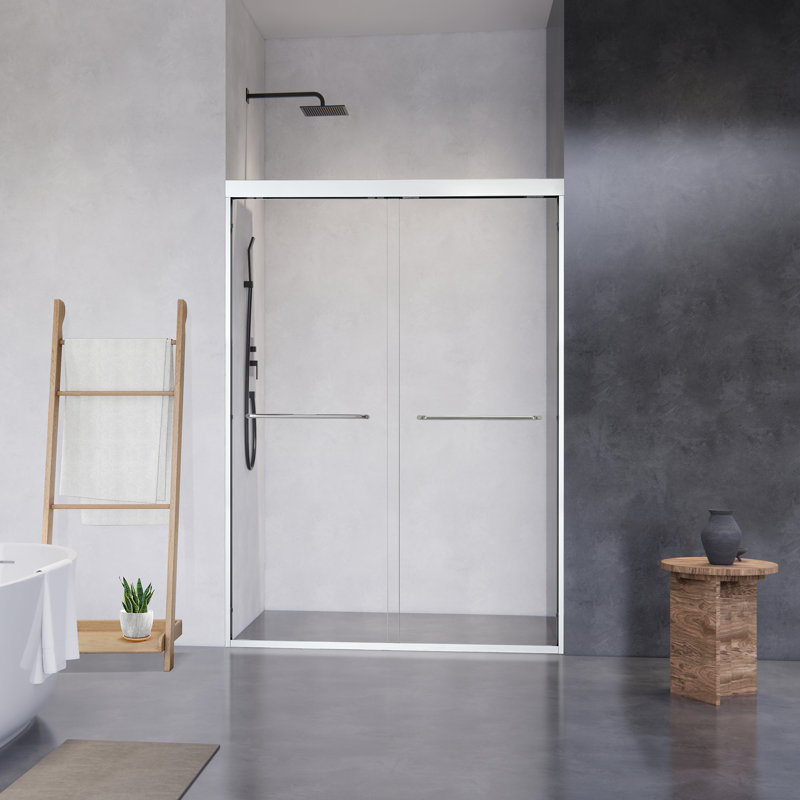 Ennis 48" W x 76" H By Pass Framed Shower Door with Clear Glass, Matte Black