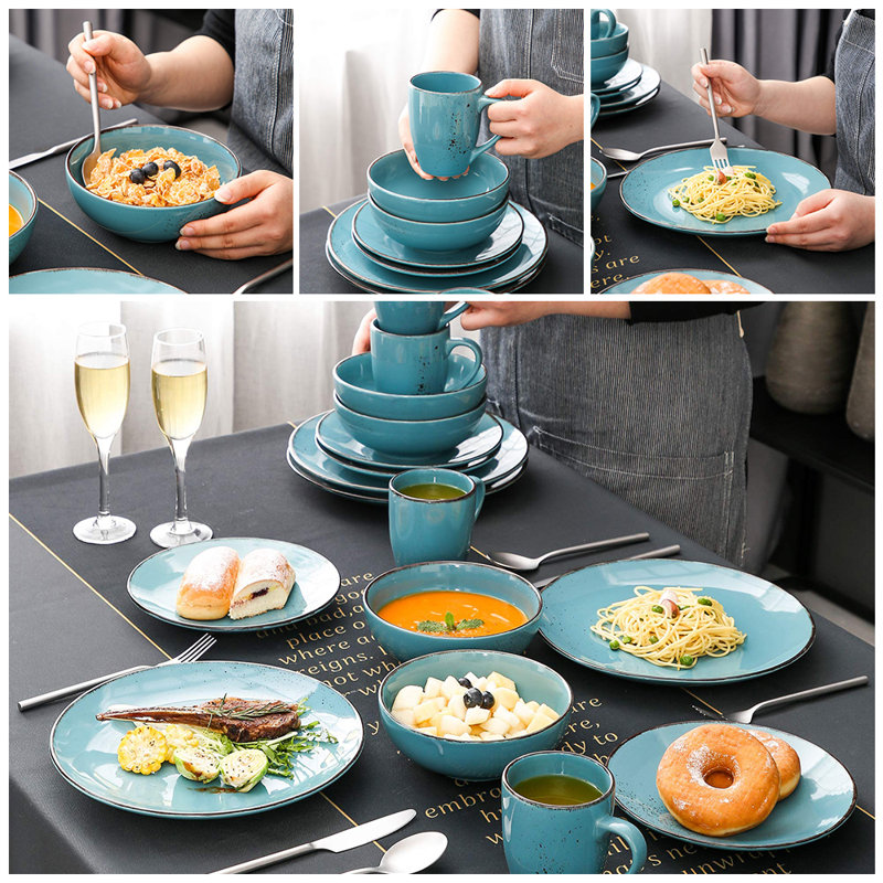 Laytoya Ceramic Dinnerware Set 32 Piece - Service for 8, Teal