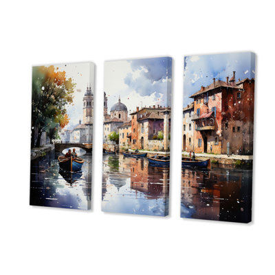 " Beige Canal Waterways Pointillism " 3 - Pieces