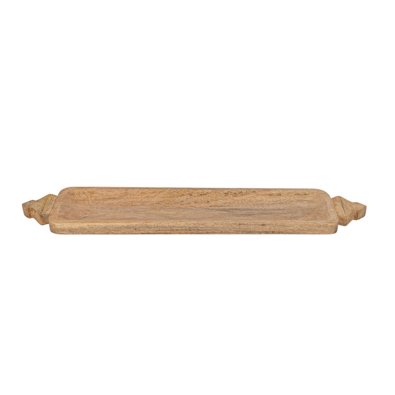 Natural Mango Wood Serving Tray with Carved Handles