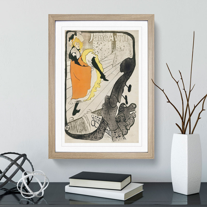 Dancer Jane Avril by Henri De Toulouse-Lautrec - Picture Frame Painting, 36cm H x 27cm W x 2cm D, Oak