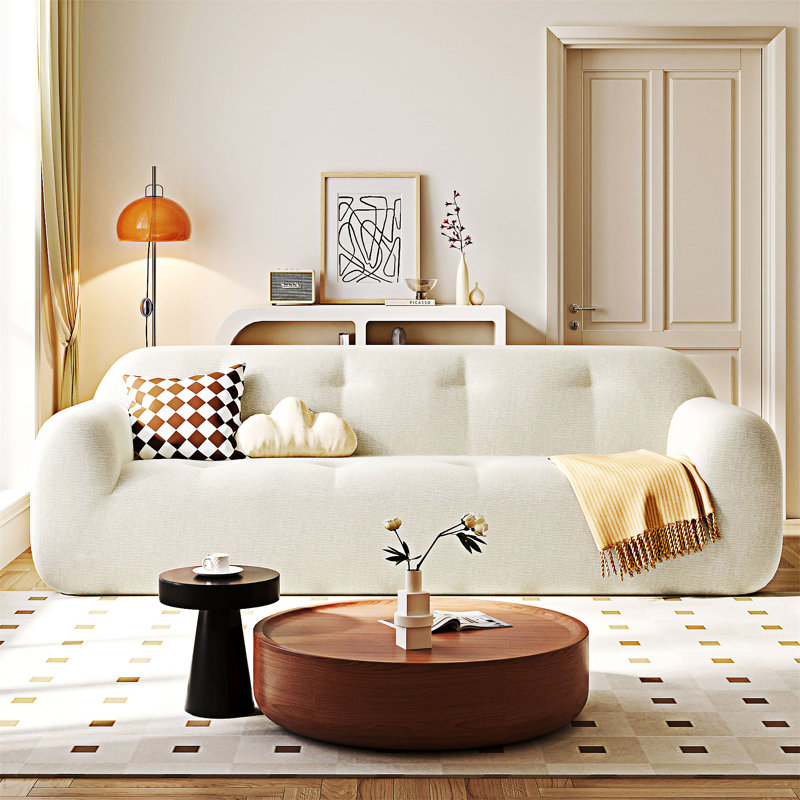 Canapé en tissu 3 places avec design capitonné, Beige
