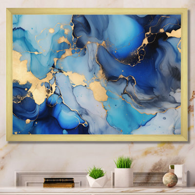 Bleu et or, art abstrait fluide de luxe II - fractales, art mural