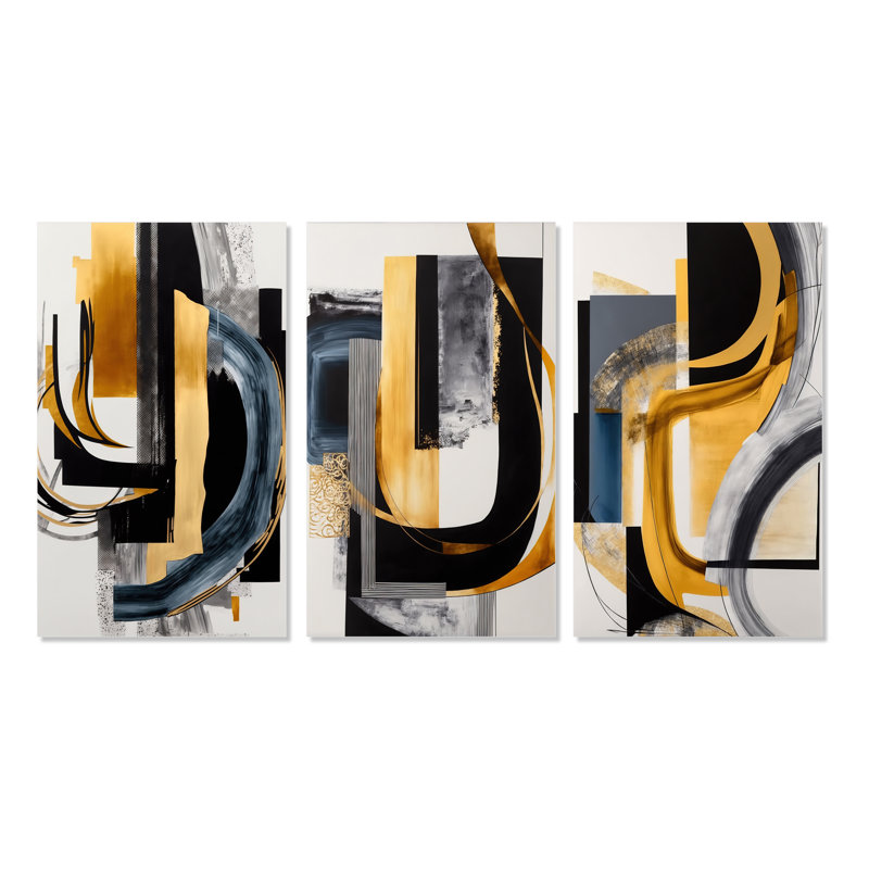 «Glam Gold and Black Expression», 3 pièces sur toile, Toile tendue, H 40 po x l 60 po