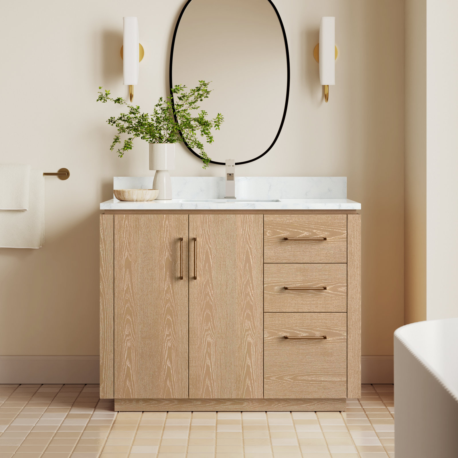Cloverfield 42'' Single Bathroom Vanity, Gold, Washed Ash Gray