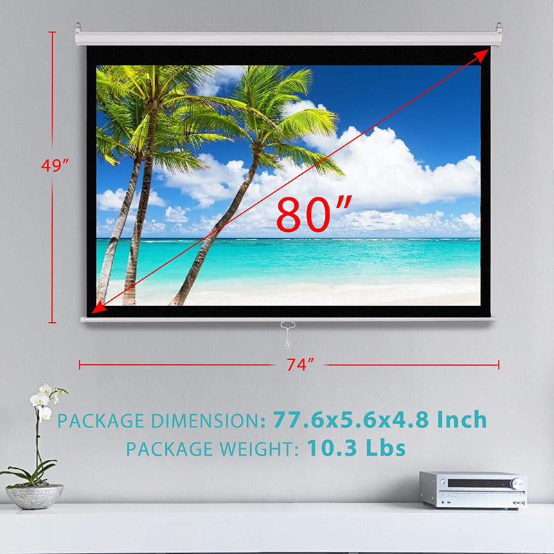 VIVOHOME Manual Projector Screen Projector Screen, 80" Diagonal (49" x 74")